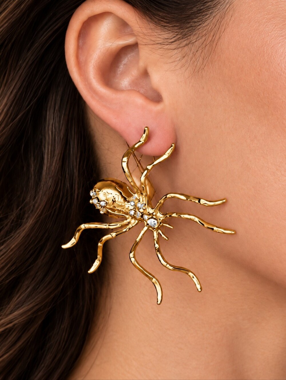 MODCLOTH LARGE XL RHINESTONE ACCENT SPIDER EARRINGS